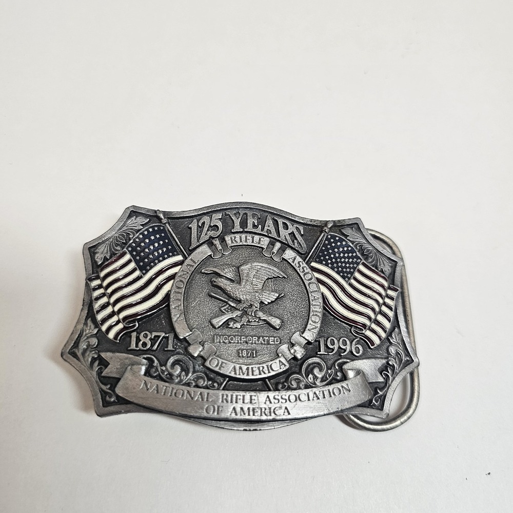 NRA 125th Anniversary Eagle Belt Buckle Guns*Flags* USA‎ National Rifle Assoc